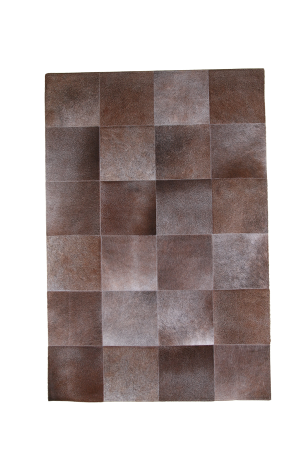 Kuhfellteppich grau braun aus 30 x 30 cm Quadraten